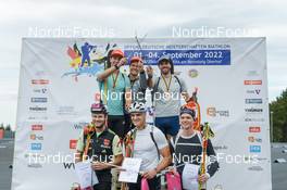 03.09.2022, Oberhof, Germany (GER): Philipp Horn (GER), Simon Kaiser (GER), Matthias Dorfer (GER), Danilo Riethmueller (GER), Marco Gross (GER), Lucas Lechner (GER), (l-r)  - German Championships biathon, sprint men, Oberhof (GER). www.nordicfocus.com. © Deubert/NordicFocus. Every downloaded picture is fee-liable.