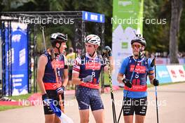 03.09.2022, Annecy, France (FRA): Quentin Fillon Maillet (FRA), Sean Doherty (USA), Antonin Guigonnat (FRA), (l-r) - Martin Fourcade Nordic Festival, Annecy (FRA). www.nordicfocus.com. © Reichert/NordicFocus. Every downloaded picture is fee-liable.