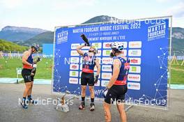 03.09.2022, Annecy, France (FRA): Jules Chappaz (FRA), Haavard Solaas Taugboel (NOR), Renaud Jay (FRA), (l-r) - Martin Fourcade Nordic Festival, Annecy (FRA). www.nordicfocus.com. ©Reichert/NordicFocus. Every downloaded picture is fee-liable.