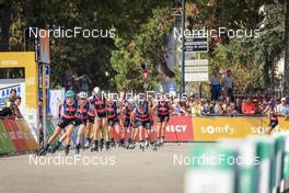 03.09.2022, Annecy, France (FRA): Maja Dahlqvist (SWE), Nadine Faehndrich (SUI), Victoria Carl (GER), Flora Dolci (FRA), Julie Pierrel (FRA), (l-r) - Martin Fourcade Nordic Festival, Annecy (FRA). www.nordicfocus.com. © Manzoni/NordicFocus. Every downloaded picture is fee-liable.