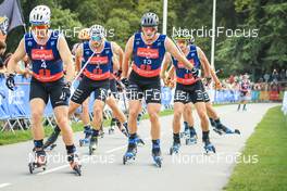 03.09.2022, Annecy, France (FRA): Haavard Solaas Taugboel (NOR), Lucas Chanavat (FRA), Jules Chappaz (FRA), (l-r) - Martin Fourcade Nordic Festival, Annecy (FRA). www.nordicfocus.com. ©Manzoni/NordicFocus. Every downloaded picture is fee-liable.