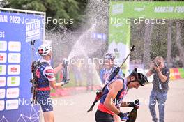 03.09.2022, Annecy, France (FRA): Sean Doherty (USA), Quentin Fillon Maillet (FRA), Antonin Guigonnat (FRA), (l-r) - Martin Fourcade Nordic Festival, Annecy (FRA). www.nordicfocus.com. © Reichert/NordicFocus. Every downloaded picture is fee-liable.