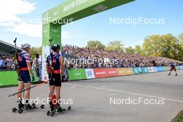 03.09.2022, Annecy, France (FRA): Sean Doherty (USA), Quentin Fillon Maillet (FRA), Antonin Guigonnat (FRA), (l-r) - Martin Fourcade Nordic Festival, Annecy (FRA). www.nordicfocus.com. © Manzoni/NordicFocus. Every downloaded picture is fee-liable.