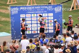 03.09.2022, Annecy, France (FRA): Jules Chappaz (FRA), Haavard Solaas Taugboel (NOR), Renaud Jay (FRA), (l-r) - Martin Fourcade Nordic Festival, Annecy (FRA). www.nordicfocus.com. © Manzoni/NordicFocus. Every downloaded picture is fee-liable.