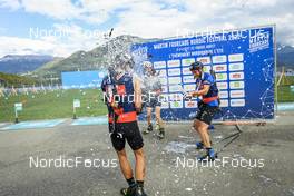03.09.2022, Annecy, France (FRA): Quentin Fillon Maillet (FRA), Sean Doherty (USA), Antonin Guigonnat (FRA), (l-r) - Martin Fourcade Nordic Festival, Annecy (FRA). www.nordicfocus.com. © Manzoni/NordicFocus. Every downloaded picture is fee-liable.