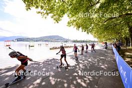 03.09.2022, Annecy, France (FRA): Ingrid Landmark Tandrevold (NOR), Chloe Chevalier (FRA), Mari Eder (FIN), Darya Blashko (UKR), Federica Sanfilippo (ITA), Deedra Irwin (USA), Susan Kuelm (EST), (l-r) - Martin Fourcade Nordic Festival, Annecy (FRA). www.nordicfocus.com. © Reichert/NordicFocus. Every downloaded picture is fee-liable.