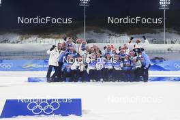 18.02.2022, Beijing, China (CHN): Tiril Eckhoff (NOR), Vetle Sjaastad Christiansen (NOR), Johannes Thingnes Boe (NOR), Marte Olsbu Roeiseland (NOR), (l-r) - XXIV. Olympic Winter Games Beijing 2022, Biathlon, mass men, Beijing (CHN). www.nordicfocus.com. © Manzoni/NordicFocus. Every downloaded picture is fee-liable.