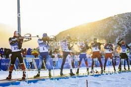 18.02.2022, Beijing, China (CHN): Christian Gow (CAN), Quentin Fillon Maillet (FRA), Tero Seppala (FIN), Alexander Loginov (ROC), (l-r) - XXIV. Olympic Winter Games Beijing 2022, Biathlon, mass men, Beijing (CHN). www.nordicfocus.com. © Manzoni/NordicFocus. Every downloaded picture is fee-liable.