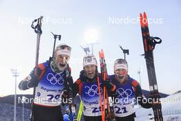 18.02.2022, Beijing, China (CHN): Jules Burnotte (CAN), Christian Gow (CAN), Scott Gow (CAN), (l-r) - XXIV. Olympic Winter Games Beijing 2022, Biathlon, mass men, Beijing (CHN). www.nordicfocus.com. © Manzoni/NordicFocus. Every downloaded picture is fee-liable.