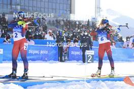 18.02.2022, Beijing, China (CHN): Marte Olsbu Roeiseland (NOR), Tiril Eckhoff (NOR), (l-r) - XXIV. Olympic Winter Games Beijing 2022, Biathlon, mass women, Beijing (CHN). www.nordicfocus.com. © Manzoni/NordicFocus. Every downloaded picture is fee-liable.