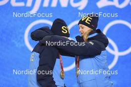 17.02.2022, Beijing, China (CHN): Linn Persson (SWE), Mona Brorsson (SWE), (l-r) - XXIV. Olympic Winter Games Beijing 2022, Biathlon, medals, Beijing (CHN). www.nordicfocus.com. © Manzoni/NordicFocus. Every downloaded picture is fee-liable.