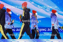17.02.2022, Beijing, China (CHN): Uliana Nigmatullina (ROC), Denise Herrmann (GER), Svetlana Mironova (ROC), Kristina Reztsova (ROC), (l-r) - XXIV. Olympic Winter Games Beijing 2022, Biathlon, medals, Beijing (CHN). www.nordicfocus.com. © Manzoni/NordicFocus. Every downloaded picture is fee-liable.
