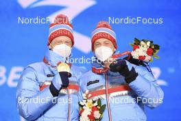 14.02.2022, Beijing, China (CHN): Johannes Thingnes Boe (NOR), Tarjei Boe (NOR), (l-r) - XXIV. Olympic Winter Games Beijing 2022, Biathlon, medals, Beijing (CHN). www.nordicfocus.com. © Manzoni/NordicFocus. Every downloaded picture is fee-liable.