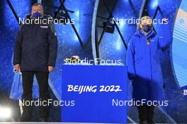 15.02.2022, Beijing, China (CHN): Ivor Lehotan (SVK), IBU Executive Board Member, Kristin Kloster (NOR), IOC Executive Board Member - XXIV. Olympic Winter Games Beijing 2022, Biathlon, medals, Beijing (CHN). www.nordicfocus.com. © Manzoni/NordicFocus. Every downloaded picture is fee-liable.