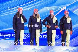 17.02.2022, Beijing, China (CHN): Vanessa Voigt (GER), Vanessa Hinz (GER), Franziska Preuss (GER), Denise Herrmann (GER), (l-r) - XXIV. Olympic Winter Games Beijing 2022, Biathlon, medals, Beijing (CHN). www.nordicfocus.com. © Manzoni/NordicFocus. Every downloaded picture is fee-liable.