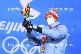 15.02.2022, Beijing, China (CHN): Sturla Holm Laegreid (NOR) - XXIV. Olympic Winter Games Beijing 2022, Biathlon, medals, Beijing (CHN). www.nordicfocus.com. © Manzoni/NordicFocus. Every downloaded picture is fee-liable.