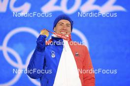 14.02.2022, Beijing, China (CHN): Quentin Fillon Maillet (FRA) - XXIV. Olympic Winter Games Beijing 2022, Biathlon, medals, Beijing (CHN). www.nordicfocus.com. © Manzoni/NordicFocus. Every downloaded picture is fee-liable.