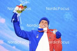 14.02.2022, Beijing, China (CHN): Quentin Fillon Maillet (FRA) - XXIV. Olympic Winter Games Beijing 2022, Biathlon, medals, Beijing (CHN). www.nordicfocus.com. © Manzoni/NordicFocus. Every downloaded picture is fee-liable.