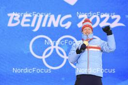 14.02.2022, Beijing, China (CHN): Johannes Thingnes Boe (NOR) - XXIV. Olympic Winter Games Beijing 2022, Biathlon, medals, Beijing (CHN). www.nordicfocus.com. © Manzoni/NordicFocus. Every downloaded picture is fee-liable.