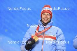 15.02.2022, Beijing, China (CHN): Sturla Holm Laegreid (NOR) - XXIV. Olympic Winter Games Beijing 2022, Biathlon, medals, Beijing (CHN). www.nordicfocus.com. © Manzoni/NordicFocus. Every downloaded picture is fee-liable.