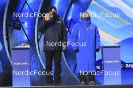19.02.2022, Beijing, China (CHN): Jiri Hamza (CZE), IBU First Vice President, William Frederick Blick (UGA), Member of the International Olympic Committee, (l-r) - XXIV. Olympic Winter Games Beijing 2022, Biathlon, medals, Beijing (CHN). www.nordicfocus.com. © Manzoni/NordicFocus. Every downloaded picture is fee-liable.