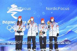 06.02.2022, Beijing, China (CHN): Uliana Nigmatullina (ROC), Alexander Loginov (ROC), Kristina Reztsova (ROC), Eduard Latypov (ROC), (l-r) - XXIV. Olympic Winter Games Beijing 2022, Biathlon, medals, Beijing (CHN). www.nordicfocus.com. © Manzoni/NordicFocus. Every downloaded picture is fee-liable.