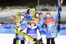 05.02.2022, Beijing, China (CHN): Tiril Eckhoff (NOR), Johannes Thingnes Boe (NOR), Tarjei Boe (NOR), Marte Olsbu Roeiseland (NOR), (l-r) - XXIV. Olympic Winter Games Beijing 2022, Biathlon, mixed relay, Beijing (CHN). www.nordicfocus.com. © Manzoni/NordicFocus. Every downloaded picture is fee-liable.