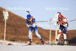 05.02.2022, Beijing, China (CHN): Anais Chevalier-Bouchet (FRA), Jessica Jislova (CZE), (l-r) - XXIV. Olympic Winter Games Beijing 2022, Biathlon, mixed relay, Beijing (CHN). www.nordicfocus.com. © Manzoni/NordicFocus. Every downloaded picture is fee-liable.