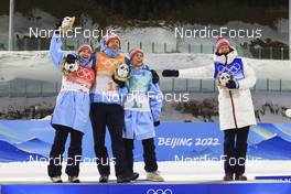 05.02.2022, Beijing, China (CHN): Marte Olsbu Roeiseland (NOR), Tarjei Boe (NOR), Tiril Eckhoff (NOR), Johannes Thingnes Boe (NOR), (l-r) - XXIV. Olympic Winter Games Beijing 2022, Biathlon, mixed relay, Beijing (CHN). www.nordicfocus.com. © Manzoni/NordicFocus. Every downloaded picture is fee-liable.