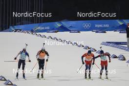 05.02.2022, Beijing, China (CHN): Clare Egan (USA), Sean Doherty (USA), Tarjei Boe (NOR), Tiril Eckhoff (NOR), (l-r) - XXIV. Olympic Winter Games Beijing 2022, Biathlon, mixed relay, Beijing (CHN). www.nordicfocus.com. © Manzoni/NordicFocus. Every downloaded picture is fee-liable.