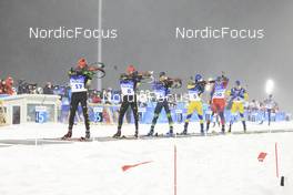13.02.2022, Beijing, China (CHN): Roman Rees (GER), Benedikt Doll (GER), Anton Smolski (BLR), Sebastian Samuelsson (SWE), Vetle Sjaastad Christiansen (NOR), Martin Ponsiluoma (SWE), (l-r) - XXIV. Olympic Winter Games Beijing 2022, Biathlon, pursuit men, Beijing (CHN). www.nordicfocus.com. © Manzoni/NordicFocus. Every downloaded picture is fee-liable.