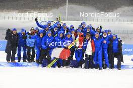 13.02.2022, Beijing, China (CHN): Eric Perrot (FRA), Quentin Fillon Maillet (FRA), Antonin Guigonnat (FRA), Emilien Jacquelin (FRA), Fabien Claude (FRA), (l-r) - XXIV. Olympic Winter Games Beijing 2022, Biathlon, pursuit men, Beijing (CHN). www.nordicfocus.com. © Manzoni/NordicFocus. Every downloaded picture is fee-liable.