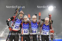 13.02.2022, Beijing, China (CHN): Jules Burnotte (CAN), Christian Gow (CAN), Scott Gow (CAN), Adam Runnalls (CAN), (l-r) - XXIV. Olympic Winter Games Beijing 2022, Biathlon, pursuit men, Beijing (CHN). www.nordicfocus.com. © Manzoni/NordicFocus. Every downloaded picture is fee-liable.