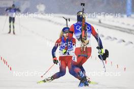 13.02.2022, Beijing, China (CHN): Tiril Eckhoff (NOR), Marte Olsbu Roeiseland (NOR), (l-r) - XXIV. Olympic Winter Games Beijing 2022, Biathlon, pursuit women, Beijing (CHN). www.nordicfocus.com. © Manzoni/NordicFocus. Every downloaded picture is fee-liable.