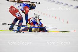 13.02.2022, Beijing, China (CHN): Marte Olsbu Roeiseland (NOR), Tiril Eckhoff (NOR), (l-r) - XXIV. Olympic Winter Games Beijing 2022, Biathlon, pursuit women, Beijing (CHN). www.nordicfocus.com. © Manzoni/NordicFocus. Every downloaded picture is fee-liable.