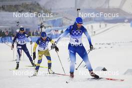 13.02.2022, Beijing, China (CHN): Mari Eder (FIN), Anna Magnusson (SWE), Anais Bescond (FRA), (l-r) - XXIV. Olympic Winter Games Beijing 2022, Biathlon, pursuit women, Beijing (CHN). www.nordicfocus.com. © Manzoni/NordicFocus. Every downloaded picture is fee-liable.