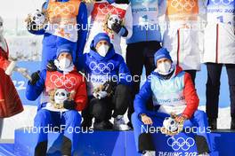 15.02.2022, Beijing, China (CHN): Fabien Claude (FRA), Quentin Fillon Maillet (FRA), Emilien Jacquelin (FRA) - XXIV. Olympic Winter Games Beijing 2022, Biathlon, relay men, Beijing (CHN). www.nordicfocus.com. © Manzoni/NordicFocus. Every downloaded picture is fee-liable.