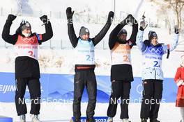 15.02.2022, Beijing, China (CHN): Said Karimulla Khalili (ROC), Alexander Loginov (ROC), Maxim Tsvetkov (ROC), Eduard Latypov (ROC), (l-r) - XXIV. Olympic Winter Games Beijing 2022, Biathlon, relay men, Beijing (CHN). www.nordicfocus.com. © Manzoni/NordicFocus. Every downloaded picture is fee-liable.