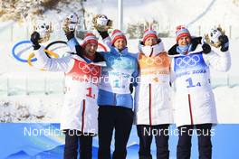 15.02.2022, Beijing, China (CHN): Sturla Holm Laegreid (NOR), Tarjei Boe (NOR), Johannes Thingnes Boe (NOR), Vetle Sjaastad Christiansen (NOR), (l-r) - XXIV. Olympic Winter Games Beijing 2022, Biathlon, relay men, Beijing (CHN). www.nordicfocus.com. © Manzoni/NordicFocus. Every downloaded picture is fee-liable.