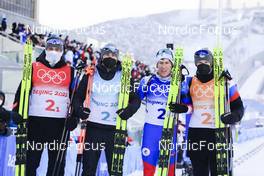 15.02.2022, Beijing, China (CHN): Said Karimulla Khalili (ROC), Alexander Loginov (ROC), Eduard Latypov (ROC), Maxim Tsvetkov (ROC), (l-r) - XXIV. Olympic Winter Games Beijing 2022, Biathlon, relay men, Beijing (CHN). www.nordicfocus.com. © Manzoni/NordicFocus. Every downloaded picture is fee-liable.
