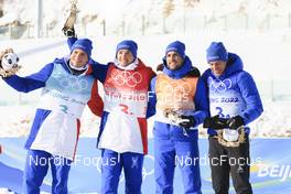 15.02.2022, Beijing, China (CHN): Emilien Jacquelin (FRA), Fabien Claude (FRA), Simon Desthieux (FRA), Quentin Fillon Maillet (FRA), (l-r) - XXIV. Olympic Winter Games Beijing 2022, Biathlon, relay men, Beijing (CHN). www.nordicfocus.com. © Manzoni/NordicFocus. Every downloaded picture is fee-liable.