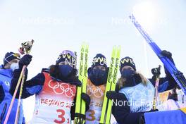 16.02.2022, Beijing, China (CHN): Linn Persson (SWE), Hanna Oeberg (SWE), Mona Brorsson (SWE), (l-r) - XXIV. Olympic Winter Games Beijing 2022, Biathlon, relay women, Beijing (CHN). www.nordicfocus.com. © Manzoni/NordicFocus. Every downloaded picture is fee-liable.