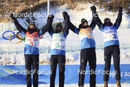 16.02.2022, Beijing, China (CHN): Linn Persson (SWE), Mona Brorsson (SWE), Hanna Oeberg (SWE), Elvira Oeberg (SWE), (l-r) - XXIV. Olympic Winter Games Beijing 2022, Biathlon, relay women, Beijing (CHN). www.nordicfocus.com. © Manzoni/NordicFocus. Every downloaded picture is fee-liable.