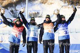 16.02.2022, Beijing, China (CHN): Linn Persson (SWE), Mona Brorsson (SWE), Hanna Oeberg (SWE), Elvira Oeberg (SWE), (l-r) - XXIV. Olympic Winter Games Beijing 2022, Biathlon, relay women, Beijing (CHN). www.nordicfocus.com. © Manzoni/NordicFocus. Every downloaded picture is fee-liable.