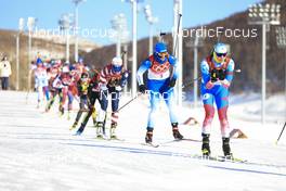 16.02.2022, Beijing, China (CHN): Susan Dunklee (USA), Anais Bescond (FRA), Irina Kazakevich (ROC), (l-r) - XXIV. Olympic Winter Games Beijing 2022, Biathlon, relay women, Beijing (CHN). www.nordicfocus.com. © Manzoni/NordicFocus. Every downloaded picture is fee-liable.