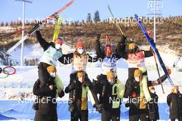 16.02.2022, Beijing, China (CHN): Vanessa Hinz (GER), Franziska Preuss (GER), Denise Herrmann (GER), Vanessa Voigt (GER), (l-r) - XXIV. Olympic Winter Games Beijing 2022, Biathlon, relay women, Beijing (CHN). www.nordicfocus.com. © Manzoni/NordicFocus. Every downloaded picture is fee-liable.