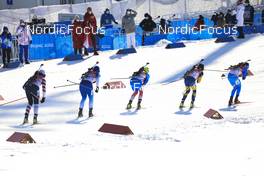 16.02.2022, Beijing, China (CHN): Susan Dunklee (USA), Anais Bescond (FRA), Irina Kazakevich (ROC), Linn Persson (SWE), Lisa Vittozzi (ITA), (l-r) - XXIV. Olympic Winter Games Beijing 2022, Biathlon, relay women, Beijing (CHN). www.nordicfocus.com. © Manzoni/NordicFocus. Every downloaded picture is fee-liable.