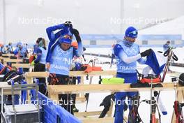 17.02.2022, Beijing, China (CHN): Quentin Fillon Maillet (FRA), Emilien Jacquelin (FRA), (l-r) - XXIV. Olympic Winter Games Beijing 2022, Biathlon, training, Beijing (CHN). www.nordicfocus.com. © Manzoni/NordicFocus. Every downloaded picture is fee-liable.