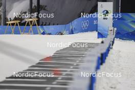 03.02.2022, Beijing, China (CHN): Event Feature: IBU logo at the shooting range - XXIV. Olympic Winter Games Beijing 2022, Biathlon, training, Beijing (CHN). www.nordicfocus.com. © Manzoni/NordicFocus. Every downloaded picture is fee-liable.