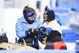 03.02.2022, Beijing, China (CHN): Linn Persson (SWE), Anna Magnusson (SWE), (l-r) - XXIV. Olympic Winter Games Beijing 2022, Biathlon, training, Beijing (CHN). www.nordicfocus.com. © Manzoni/NordicFocus. Every downloaded picture is fee-liable.